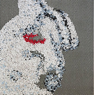 Kopfstand | „Die Welt steht Kopf, die Augen sehen nichts – wenn Politik den Durchblick verliert, bleiben nur
noch Späne übrig.“ | 100 x 95 cm