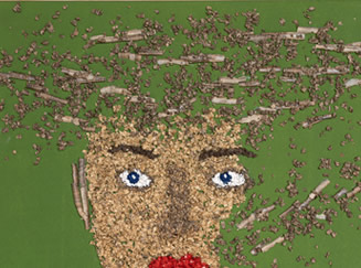 Der Wandel | eingefärbte Hobelspäne auf Holzplatte | 100 x 95 cm