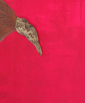 Kiwi | Gemälde in Mischtechnik auf Holzplatte,Kopf aus Wurzelholz | H. 90 cm B. 110 cm